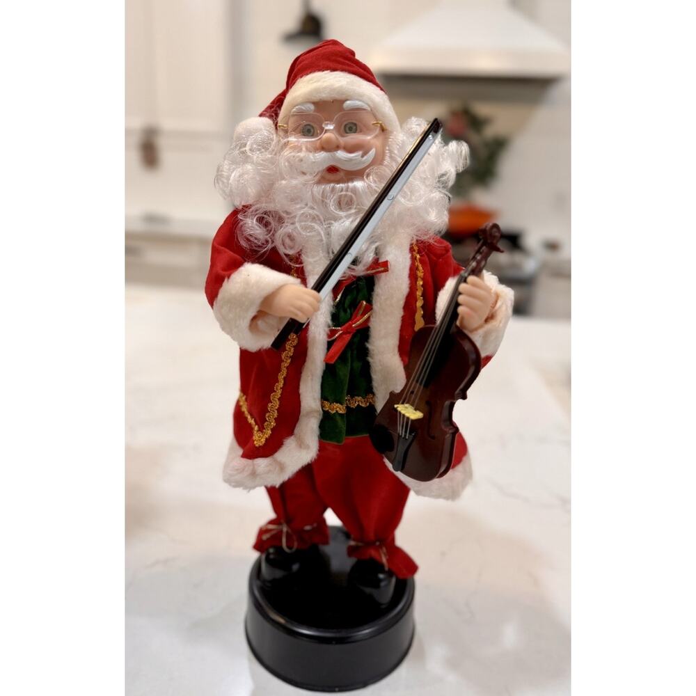 Vintage 16” Violin Santa Claus Musical Caroling Christmas In Box